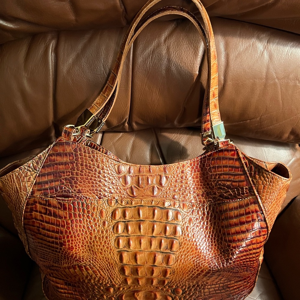 Brahmin Croc-Embossed Shoulder Bag in Rich Cognac and Amber - Picture 11 of 11